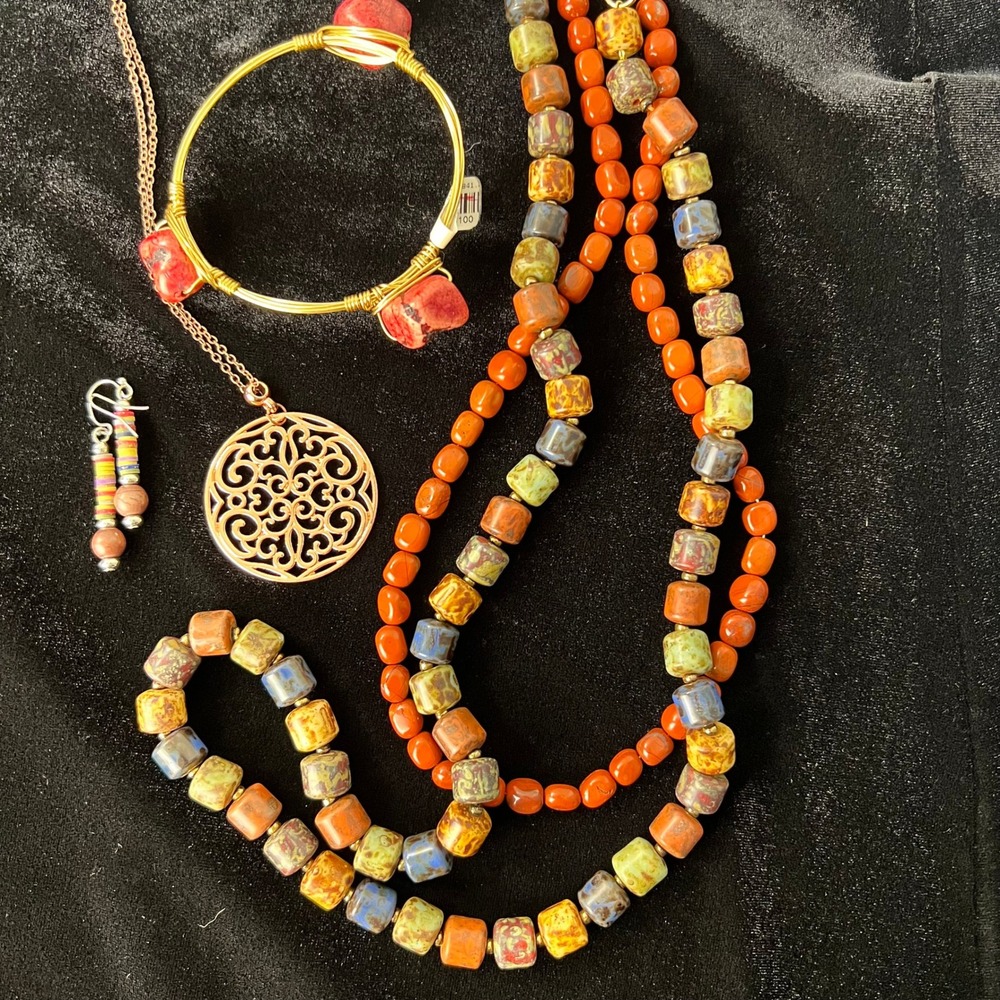 Boho Jewelry Lot Semiprecious Stone Glass Beads Autumn Earthy Necklace Bracelet